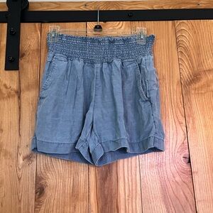 Joie Light Blue High-Waist Smocked Shorts